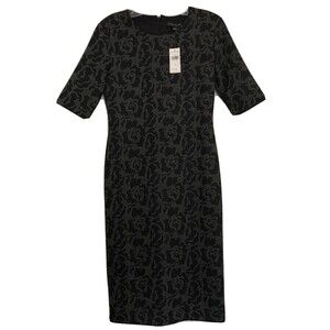 Banana Republic Metallic Floral Short Sleeve Knit Stretch Dress SZ 4 NWT